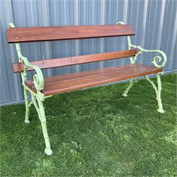 ''Faux Bois'', Cast iron and wood slate bench painted in green - THIS LOT IS TO BE COLLECTED BY APPOINTMENT FROM DUGGLEBY STORAGE, GREAT HILL, EASTFIELD, SCARBOROUGH, YO11 3TX