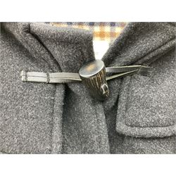 Men's Aquascutum lambs wool herringbone tweed coat with silk lining, 46 Reg, together with a further Men's Aquascutum grey wool duffle coat, with cheque lining and horn buttons, 46