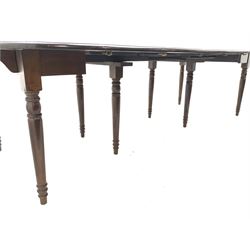 Oka Furniture - 'Petworth' French walnut extending drop leaf dining table with five additional leaves, on eight turned supports, H80cm, 135cm x 110cm (with drop leaves) - 310cm (fully extended)