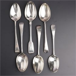 Pair of silver table spoons engraved with initials,  Sheffield 1926 Maker Pinder Bros. Geo...