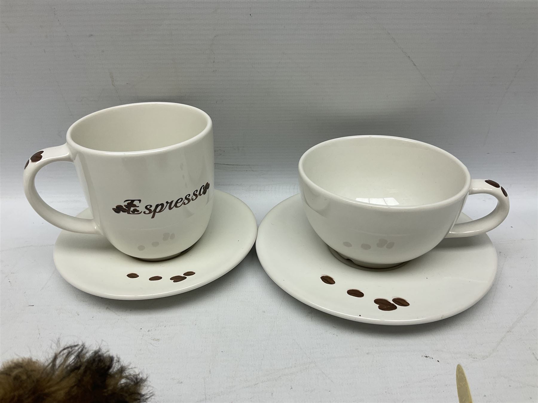 Charlie Bears - limited edition Minimo Collection 'Cappuccino' No.184/1000 and 'Espresso' No.21/1000; each with labels and complete with purpose made ceramic cups and saucers; Bearhouse emu; and Alpaca Collection teddy bear No.5800S (4)