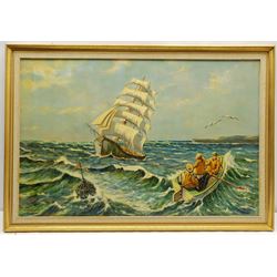 M Corrie (British 20th century): Steam Ship's Portrait, oil on board signed, together with two further 20th century marine oils, max 50cm x 75cm (3)