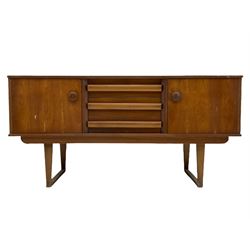 1960s/70s mid-century teak sideboard, fitted with two cupboards and three drawers