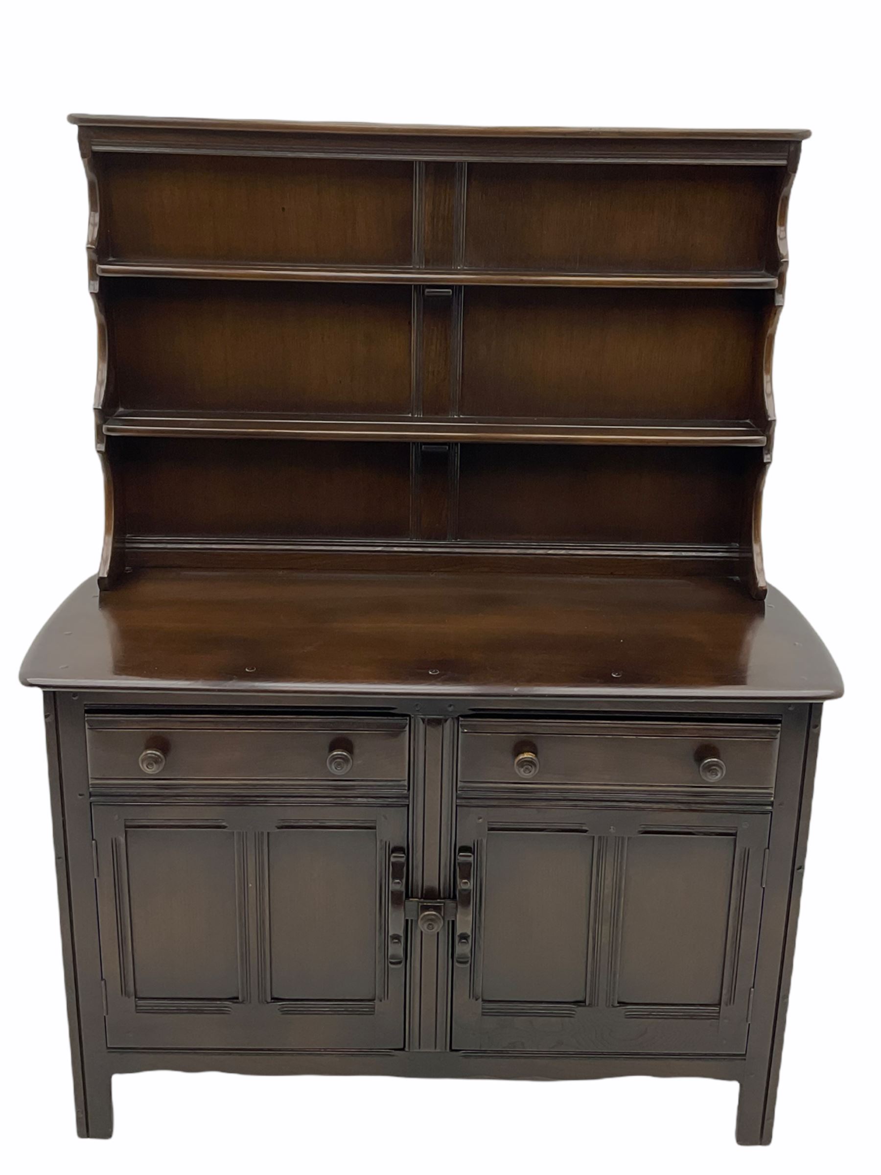 Ercol dark elm dresser, with plate rack