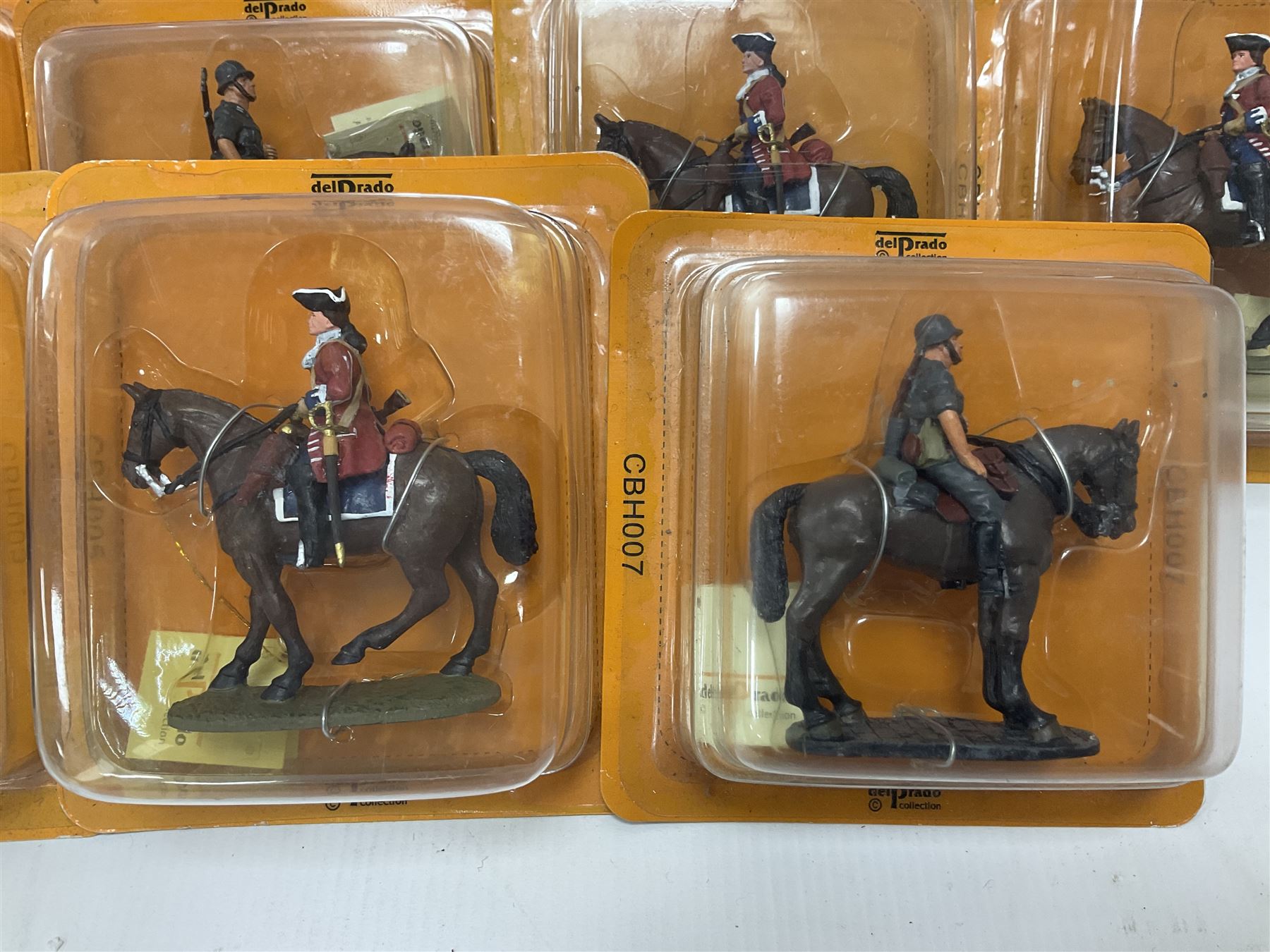 Nineteen Del Prado metal soldiers and one Cannon Barrel from periodical issues for Battle of Blenheim, Crimea, American Civil War etc; all in unopened blister packs, some duplicates