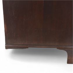 Late 19th-century Georgian-style mahogany chest of drawers, rectangular top with moulded edge over two short and three graduated drawers, raised on bracket feet, back foot missing 