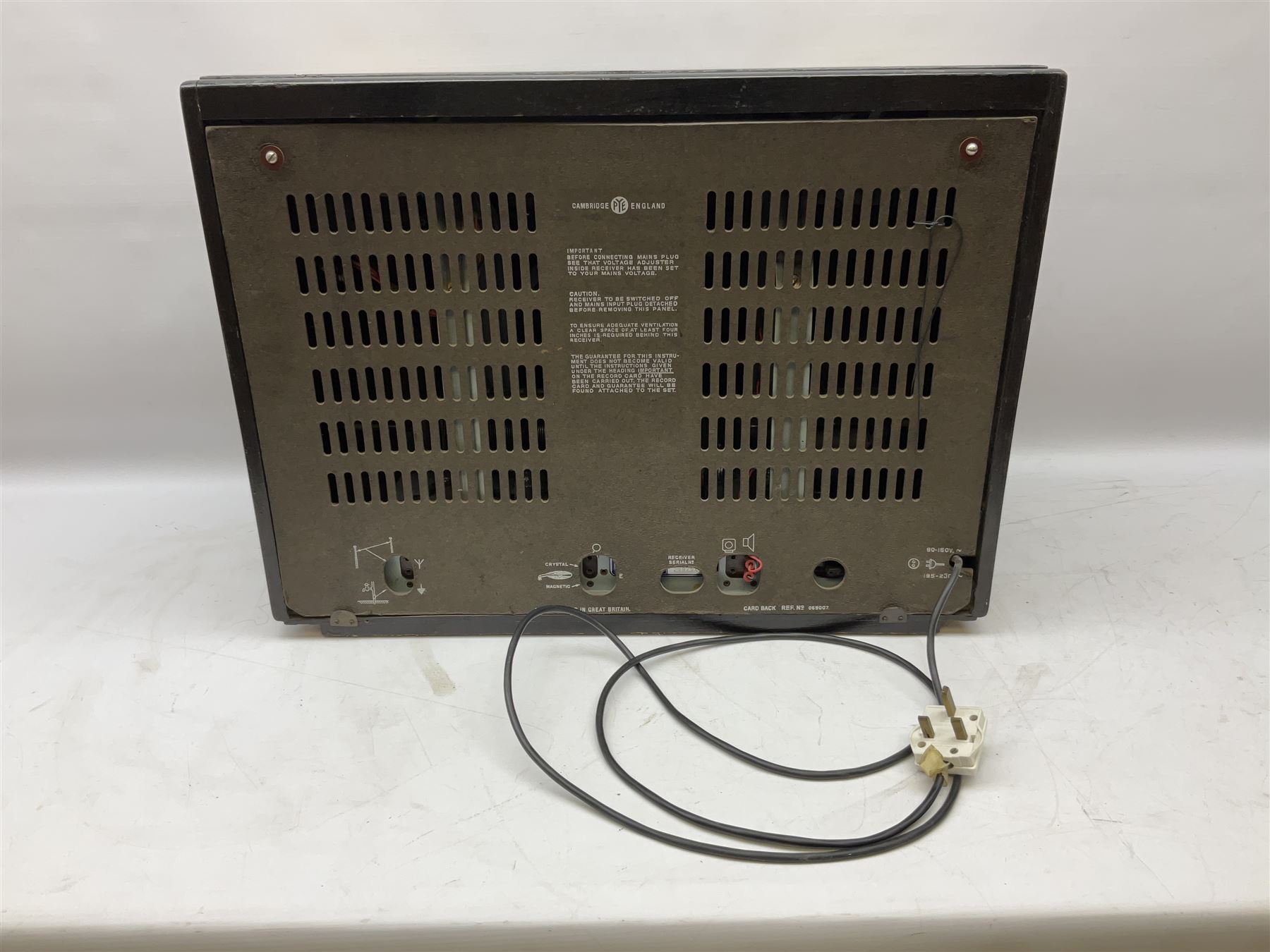 1950s Pye Type PE80 Cambridge International radio, W58cm H43cm D27cm, together with 1952 Pye Type P45 valve radio and 1940s Pye Type 15A radio (3)