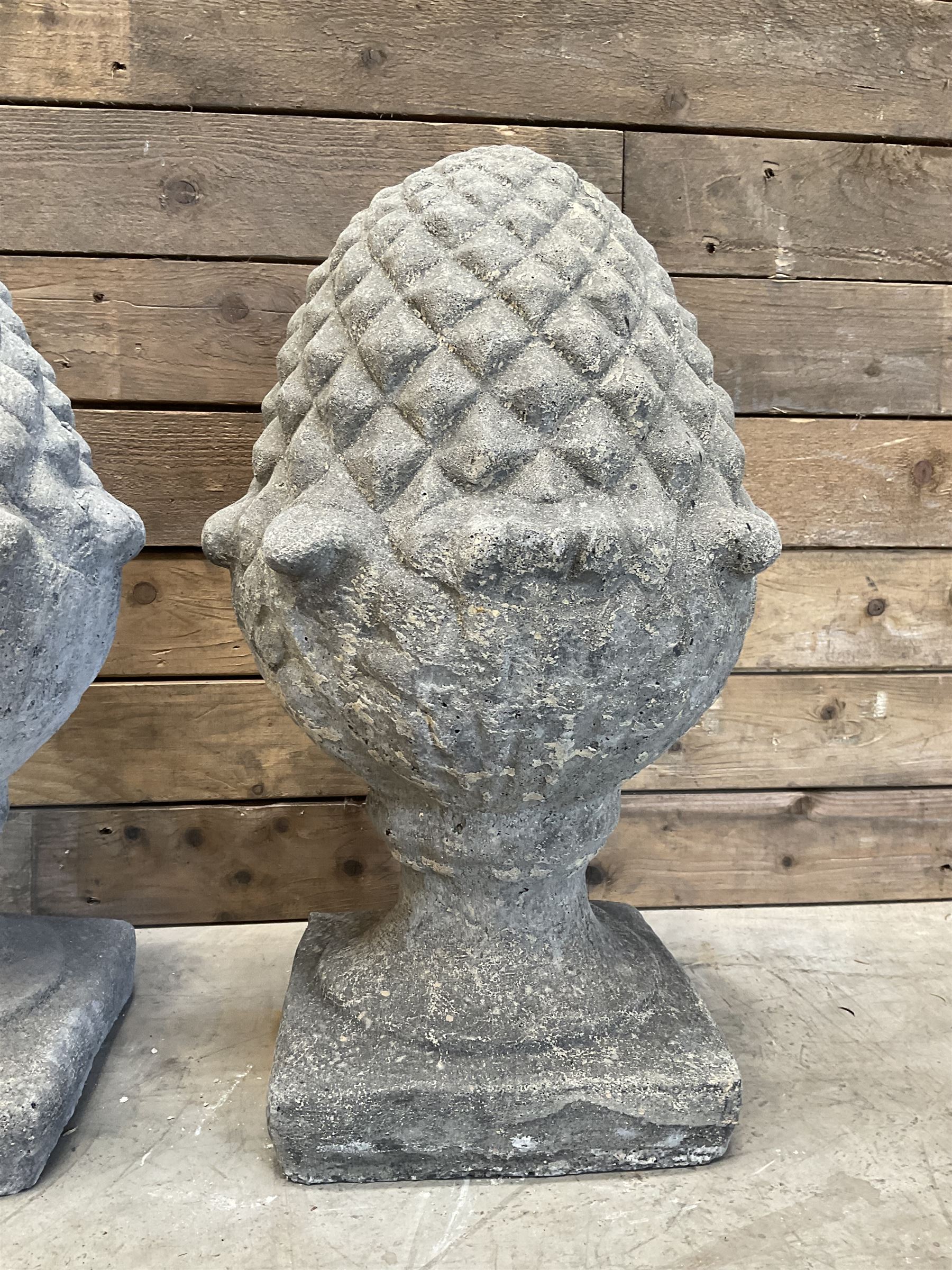 Pair of cast stone Pineapple wall top or gatepost pier finials