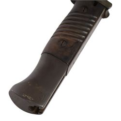 WWII German Third Reich K-98 bayonet North African Corps, marked 42ffe, 6026 to the  ricasso, in steel scabbard and webbing frog, L42cm