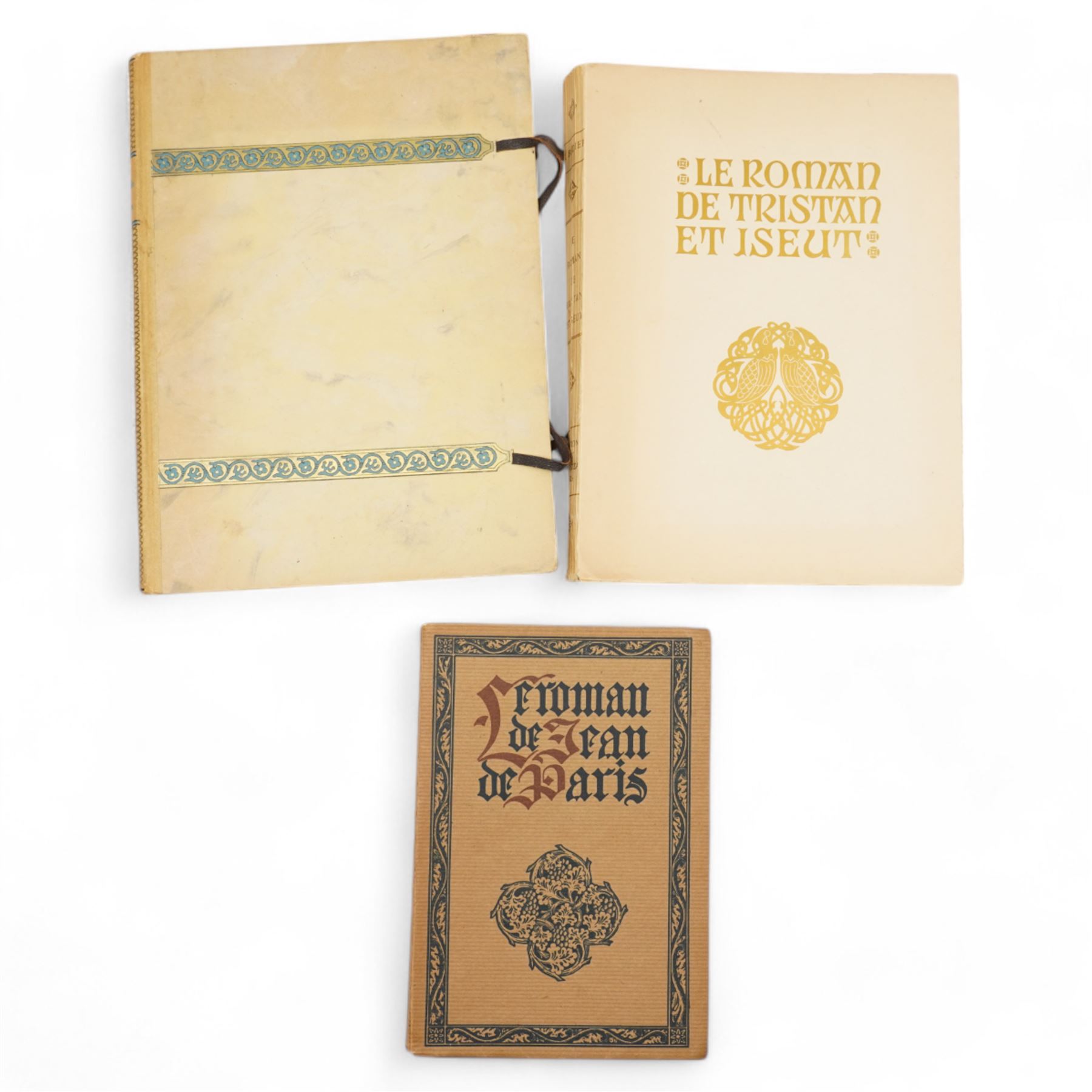 RELOTTED WITH LOT 6324 Gide, Romains Colette and Mauriac - 'La Guirlande des Annees' pub. Flammarion 1941, limited edition of 500 with coloured plates, J Marchand - 'Le Roman de Tristan et Iseut' 1924, coloured plates by Robert Engels, soft cover and 'Le Roman de Jean de Paris' 1924, soft cover and coloured plates, all published in French (3) 