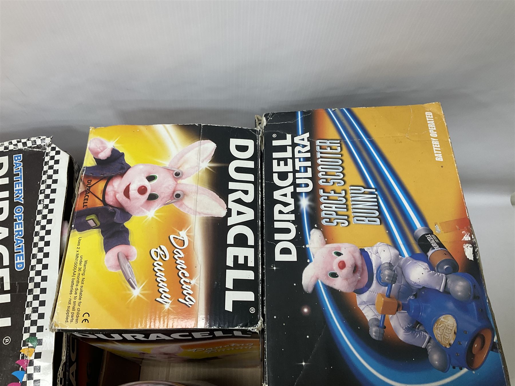 Collection of Duracell Bunny collectibles to include Racing Bunny, Fireman Bunny, Dancing Bunny etc in original boxes; Bandai collectable characters, Gremlins 2 Gizmo plushies from Applause, further soft toys and collectables etc, in three boxes 