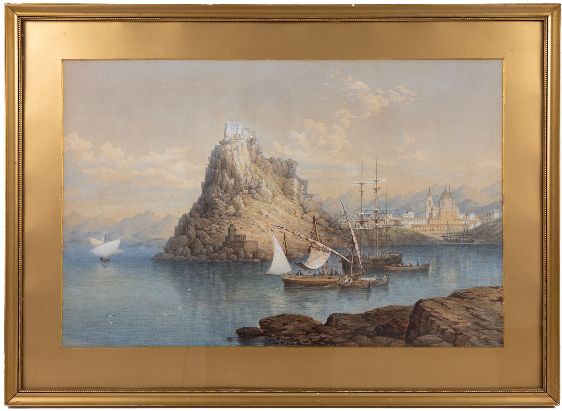 Circle of Thomas Charles Leeson Rowbotham (British 1823-1875): 'Aguilas' Spain, watercolour heightened with white and indistinctly signed with monogram, 36cm x 55cm 