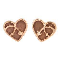 Pair 9ct rose gold heart shape stud earrings, by Clogau, hallmarked 