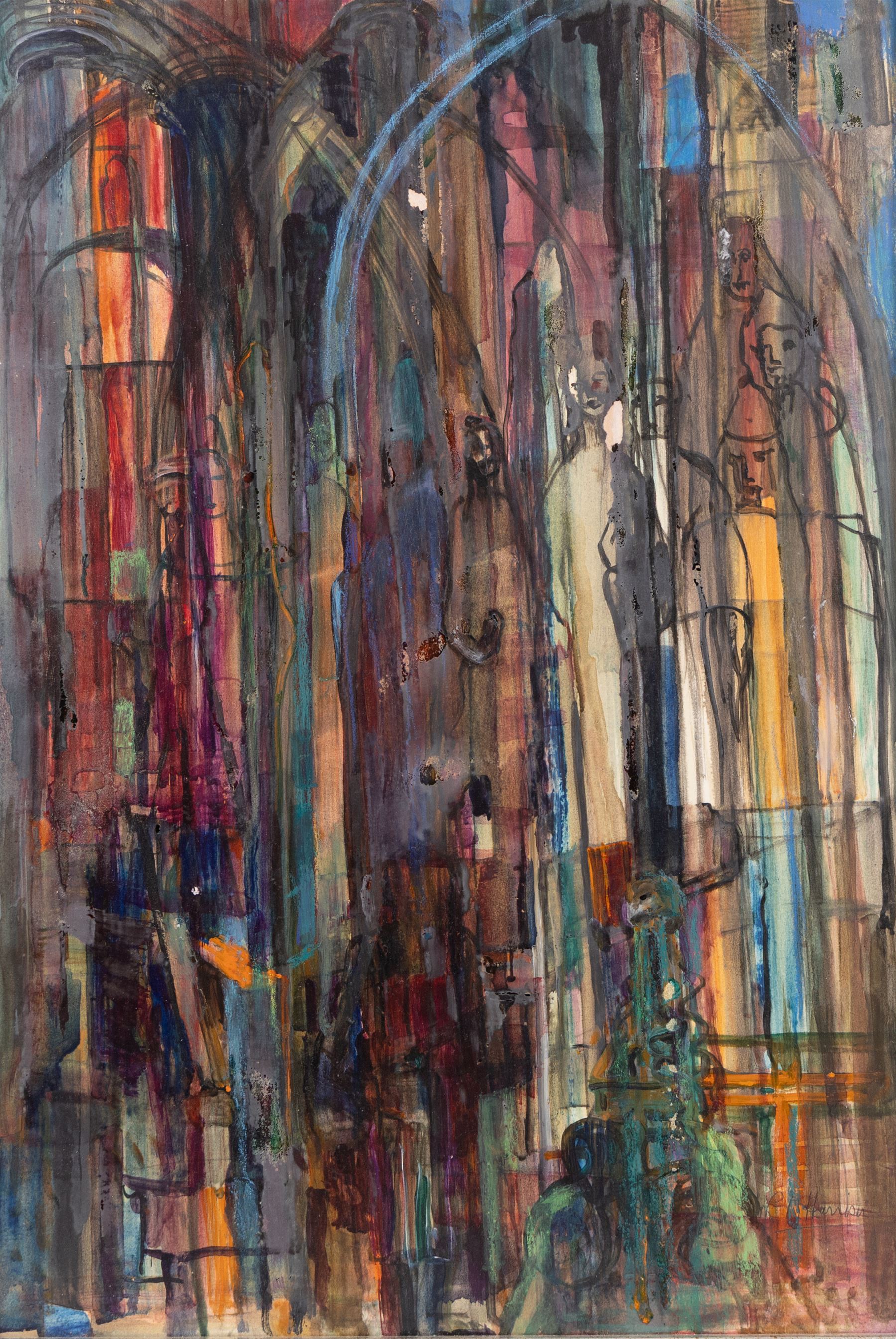 Lilian Marguerite Harrison (Yorkshire 20th Century): 'Mediaeval', oil on board signed, titled on National Society exhibition label verso, 55cm x 38cm 