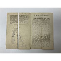 Late 19th/early 20th century boxwood and brass clinometer rule by Stanley, with inset magnetic compass, screw action protractor hinge divided to one degree with rise in inches per yard scale under, spirit level to one edge, marked 'W.F. Stanley Great Turnstile Holborn' with tables of distances, angles and thickness H16cm closed: in original leather covered case with instructions