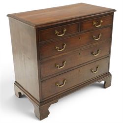 Late 18th century mahogany chest of drawers, rectangular top with moulded edge above two s...