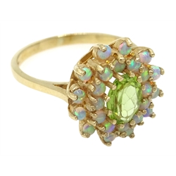  9ct gold opal and peridot cluster ring, hallmarked  