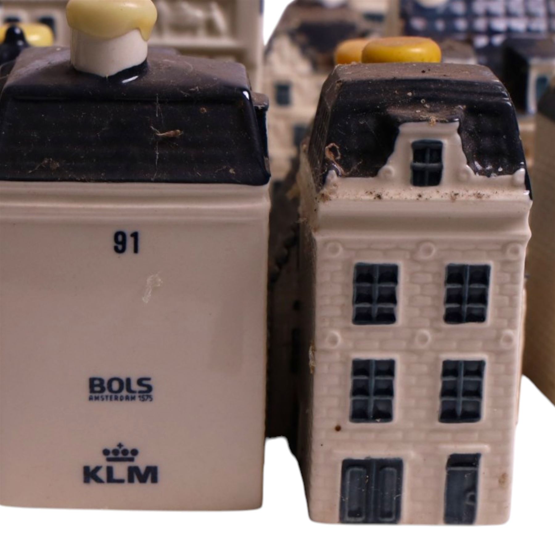 Blue Delft's KLM Airlines, Bols decanters, approximately one hundred, shaped as Dutch houses   