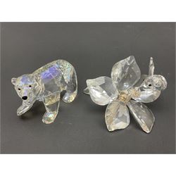 Twenty nine Swarovski Crystal animals, to include koala and baby, in frosted tree branch, elephants, polar bears, squirrel, monkeys, panda, unicorn and snails, etc 