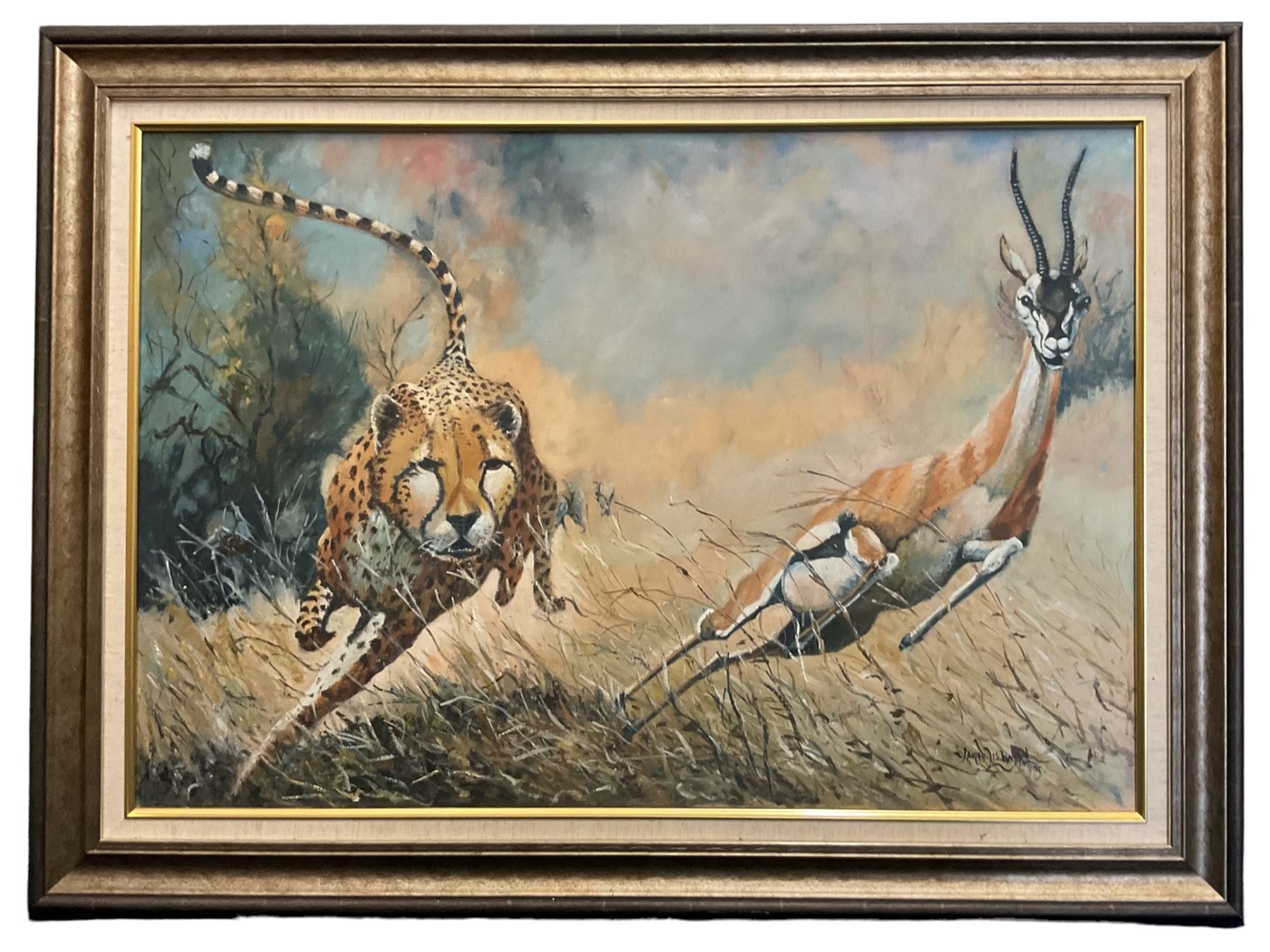 James Lishman (British 1931-2024): 'In for the Kill', oil on board signed, titled verso 60cm x 88cm 