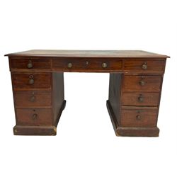 19th century mahogany twin pedestal desk, fitted with nine drawers