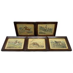 FRAMES - Set of five 19th century rosewood frames, each containing hunting prints, aperture 19cm x 27cm, overall 26cm x 34cm (5)