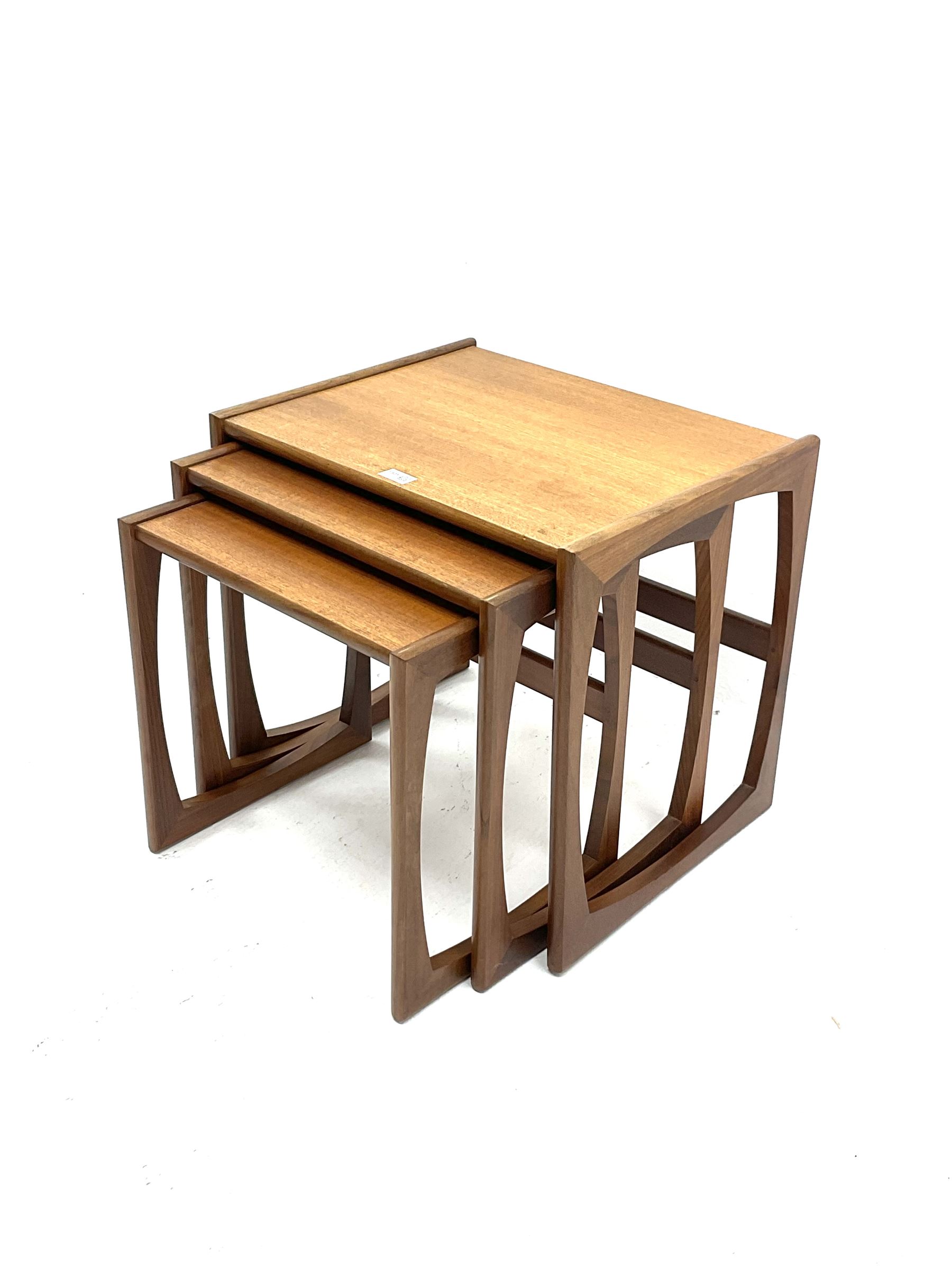 GPlan teak nest of tables, shaped supports and single stretcher The