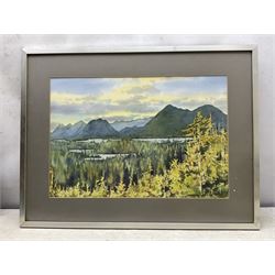 Ernest Charles Simpson (British 1915-2007): ''Saddleback on Blencathra from Derwentwater' 'Kettlewell' 'The Rainforest Vancouver Island - Canada' and 'Kilchurn Castle - Loch Awe', four watercolours signed, titled in a later hand verso, largest 35cm x 52cm (4)