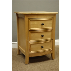  Beevers Whitby pair solid ash bow front bedside chests fitted with three drawers, W51cm, H69cm, D46cm (2)  