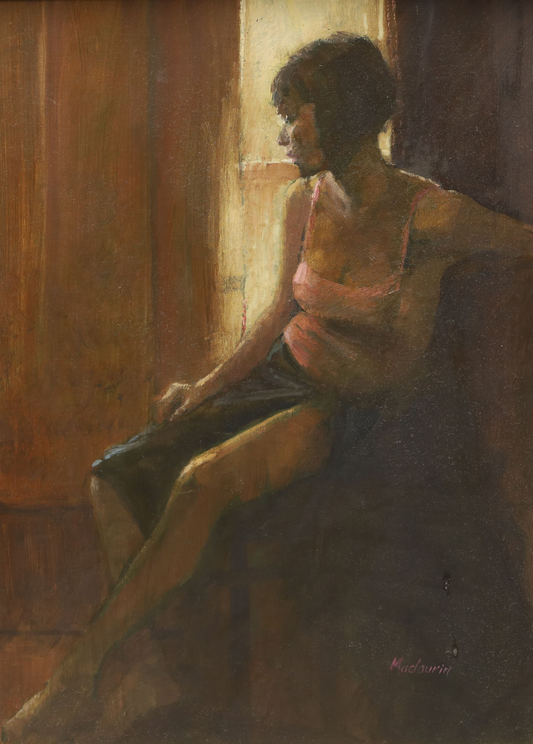 Pat Maclaurin (British 1933-2022): 'Reverie', oil on board signed, labelled verso 39cm x 29cm