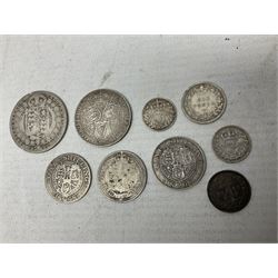 Approximately 120 grams of Great British pre 1920 silver coins, including George III 1819 half crown, William IIII 1834 shilling, Queen Victoria 1892 half crown, various silver threepence pieces etc
