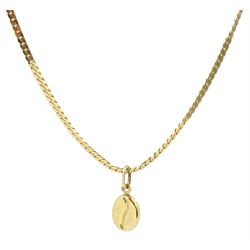 9ct gold coffee bean pendant necklace on a 14ct gold flattened link necklace chain, stamped 585