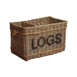  Large wicker Country House fireside log basket with rope handles, L83cm x W45cm, H51cm  