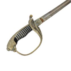 Spanish Dress Sword, 80cm single edge steel blade, etched Fabrica de Toledo, the nickel hilt with pierced guar, wire bound grip and eagle head pommel, with steel scabbard, overall L100cm