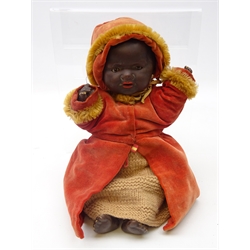  Armand Marseille black bisque head doll brown sleeping eyes, open mouth and pierced ears, impressed marks, H30cm  