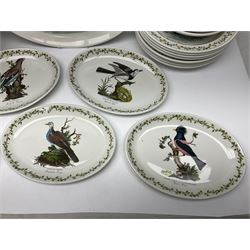 Portmeirion Birds of Britain pattern, dinner service for eight, to include covered soup tureen with ladle, dinner plates, soup bowls, side plates, oval plates, a serving platter, two oval serving dishes, salt and pepper, etc and eight shell dishes in the British fish pattern (56) 