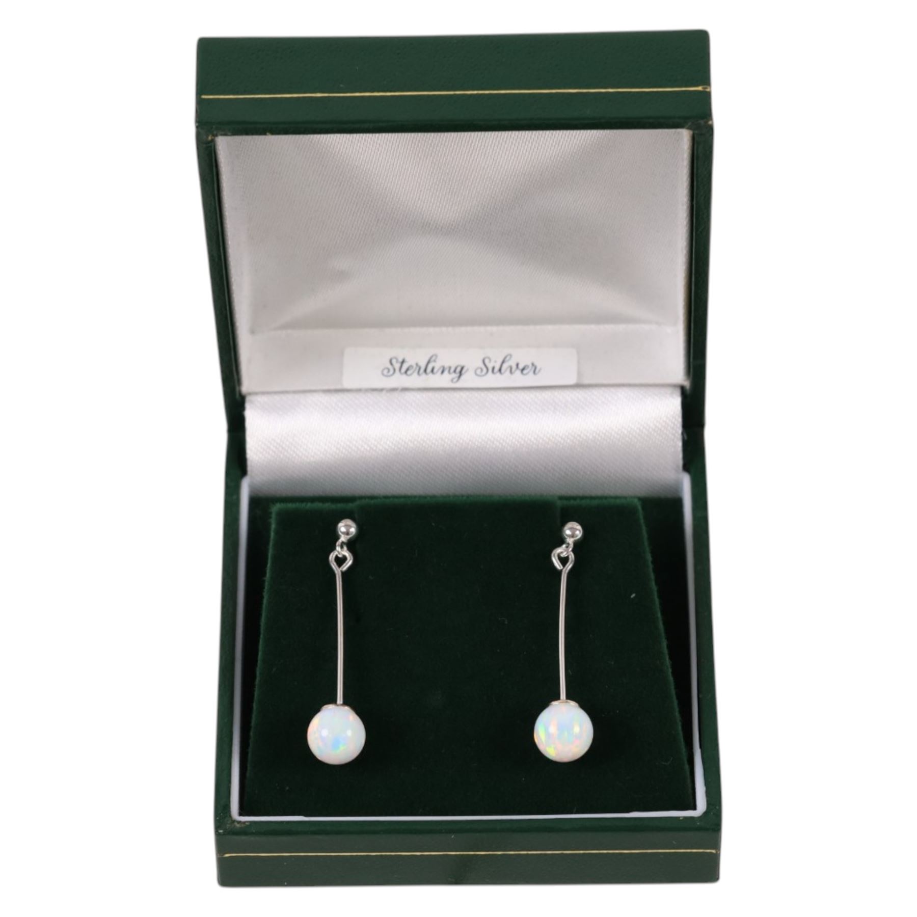 Silver and opal pendant earrings, boxed