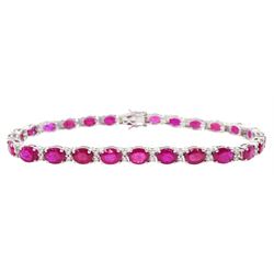 18ct white gold oval cut ruby and round brilliant cut diamond bracelet, total ruby weight approx 9.80 carat, total diamond weight approx 0.50 carat