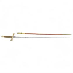 Four court swords, together with fencing foil and dagger in leather and brass scabbard 