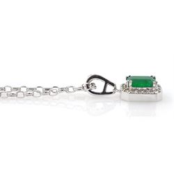 18ct white gold emerald and diamond pendant, stamped 750, total diamond weight 0.26 carat, on 9ct white gold cable link chain necklace, 