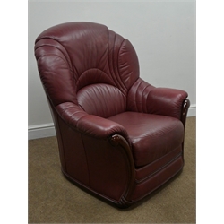  Italian leather three piece high back suite, W192cm (maximum)  