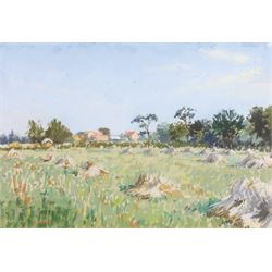 Angus Bernard Rands (British 1922-1985): Village Haystacks and Trees, three pastels signed, largest 44cm x 70cm (3)