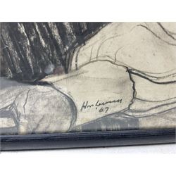 African School (20th century): Male and Female Portraits, pair charcoals indistinctly signed and dated 1967, 59cm x 46cm (2)