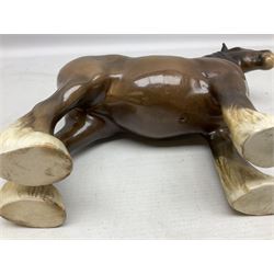 Group of three Beswick Shire horses, comprising CH. Burnham Beauty mare in matte finish, dapple grey horse and bay horse, all with stamped marks beneath