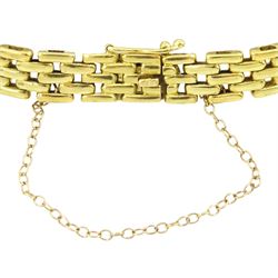 Gold brick link bracelet, the central white gold section set with pave set diamonds, stamped 750