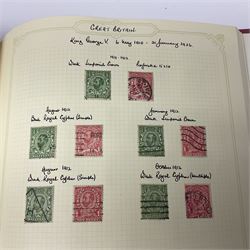 Mostly Great British Queen Victoria and later stamps, including penny black with red MX cancel, 1840 two pence blue with red MX cancel, imperf penny red with black MX cancel, perf penny reds, various Queen Victoria surface printed issues, King Edward VII two shillings sixpence and five shillings, King George V seahorses with values to ten shillings, King George VI with ten shilling dark blue used, Queen Elizabeth II pre and post decimal etc, housed in 'The Simplex Blank Album'