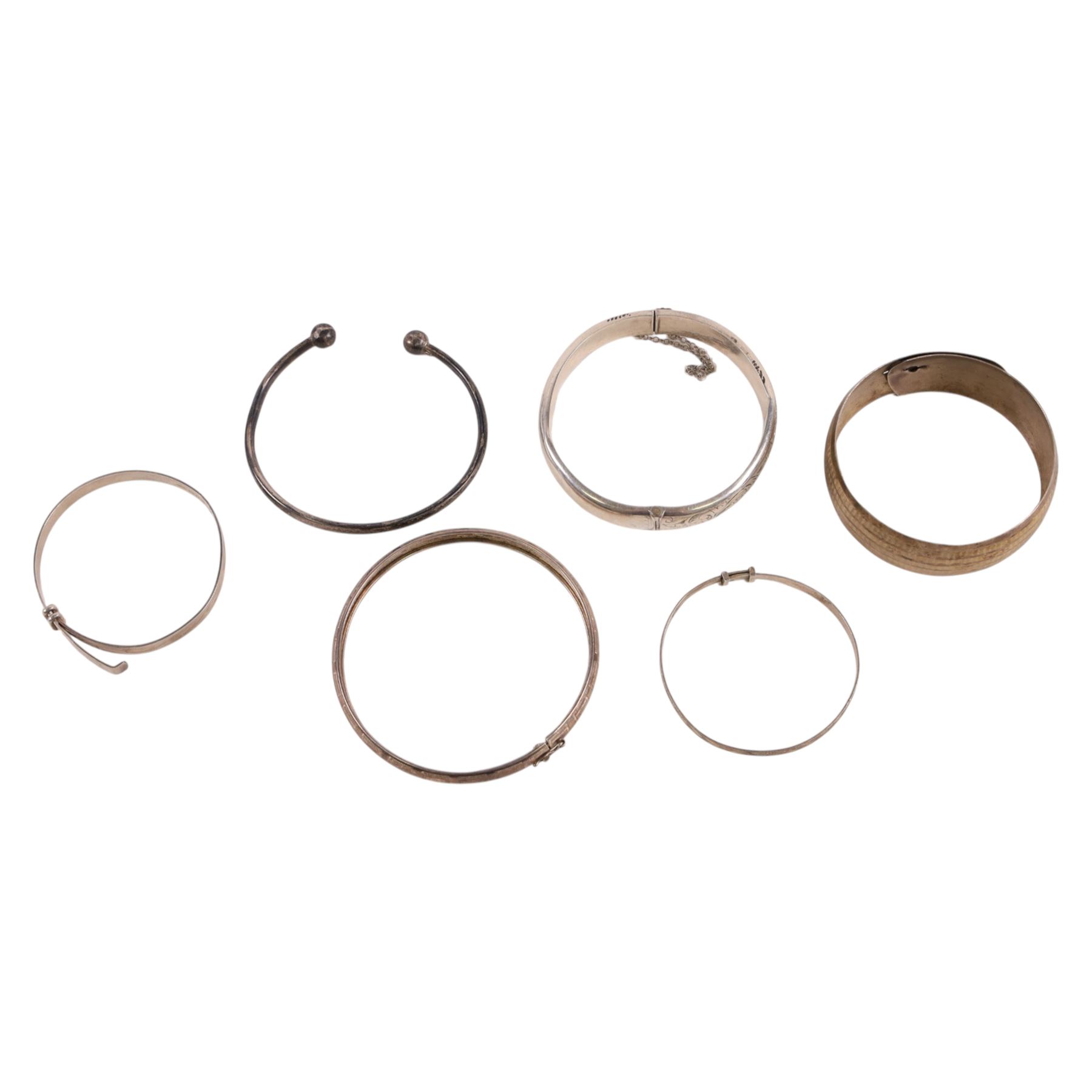 Six silver bangles, all stamped or hallmarked 
