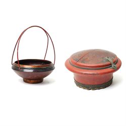 Early 20th century Chinese red lacquered marriage basket, the exterior with character and ...