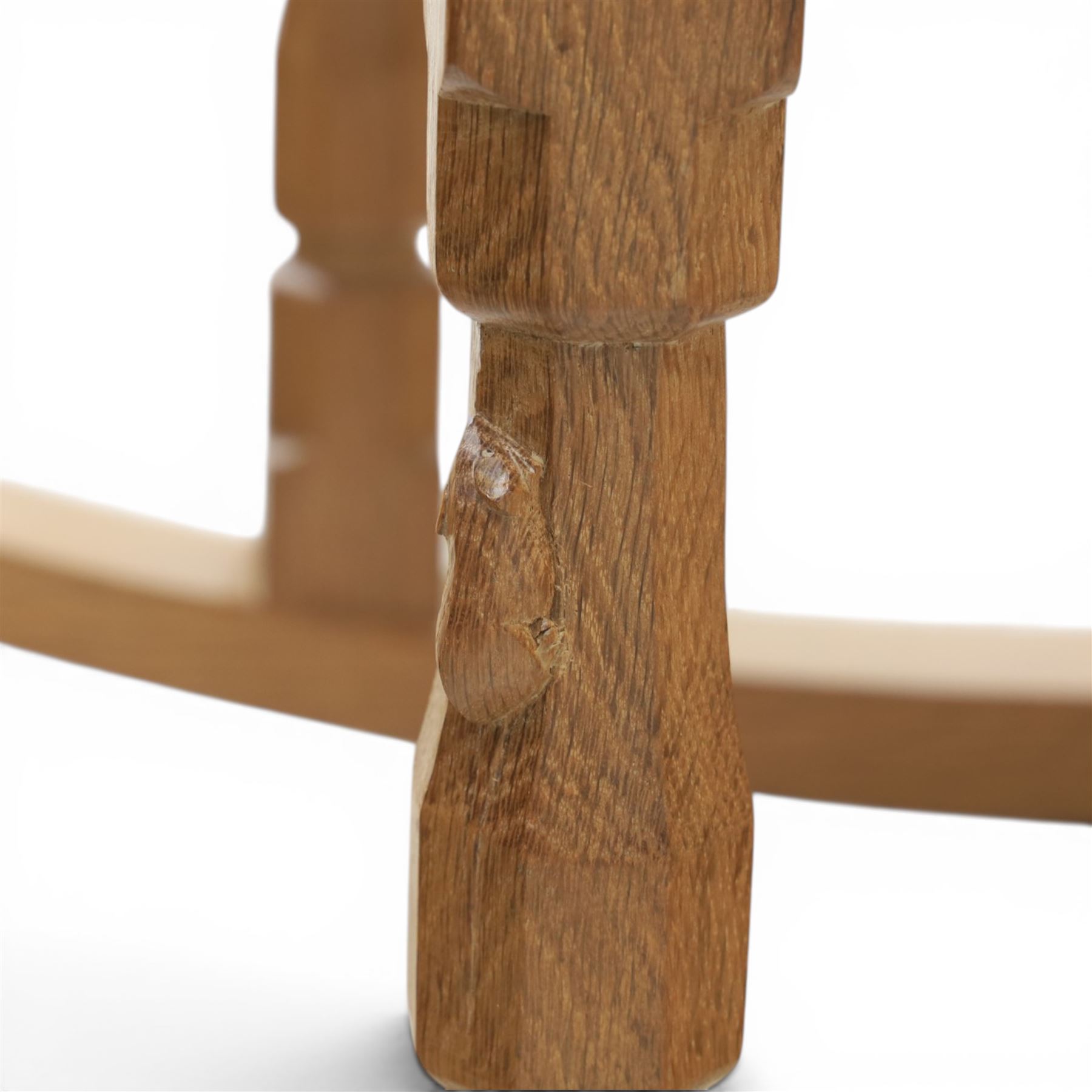 Mouseman - oak rocking chair, high lattice back, carved Mouse signature, by Robert Thompson's of Kilburn