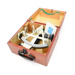 Freiberger Prazisionsmechanik yacht sextant, serial no.128736, with painted white framework, contained within fitted wooden case with instruction manual and service certificate dated 1982